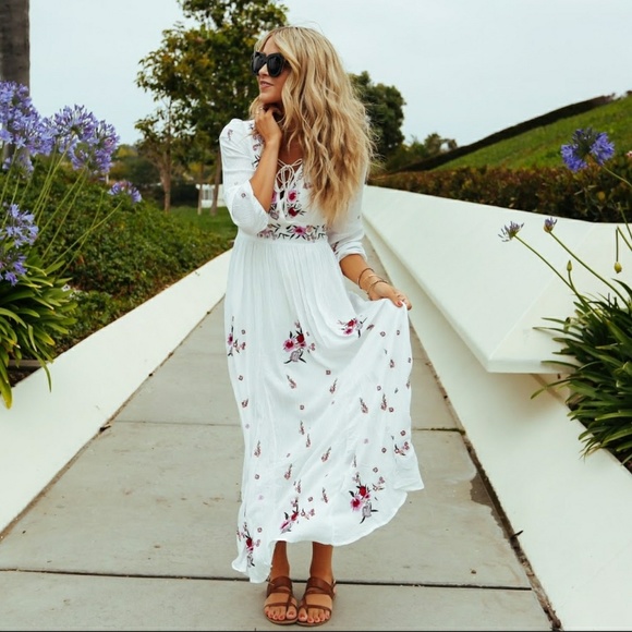 wondrous floral embroidered maxi dress